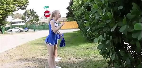  Cheerleader teens triple blowjob and fucking with coach